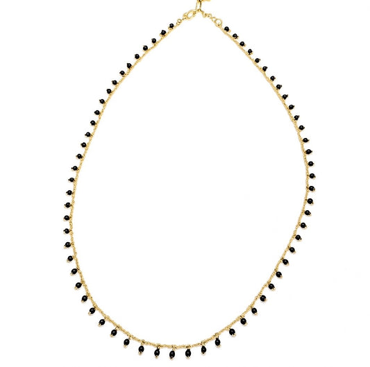 Ebony Black Onyx And Gold Filled Bead Necklace
