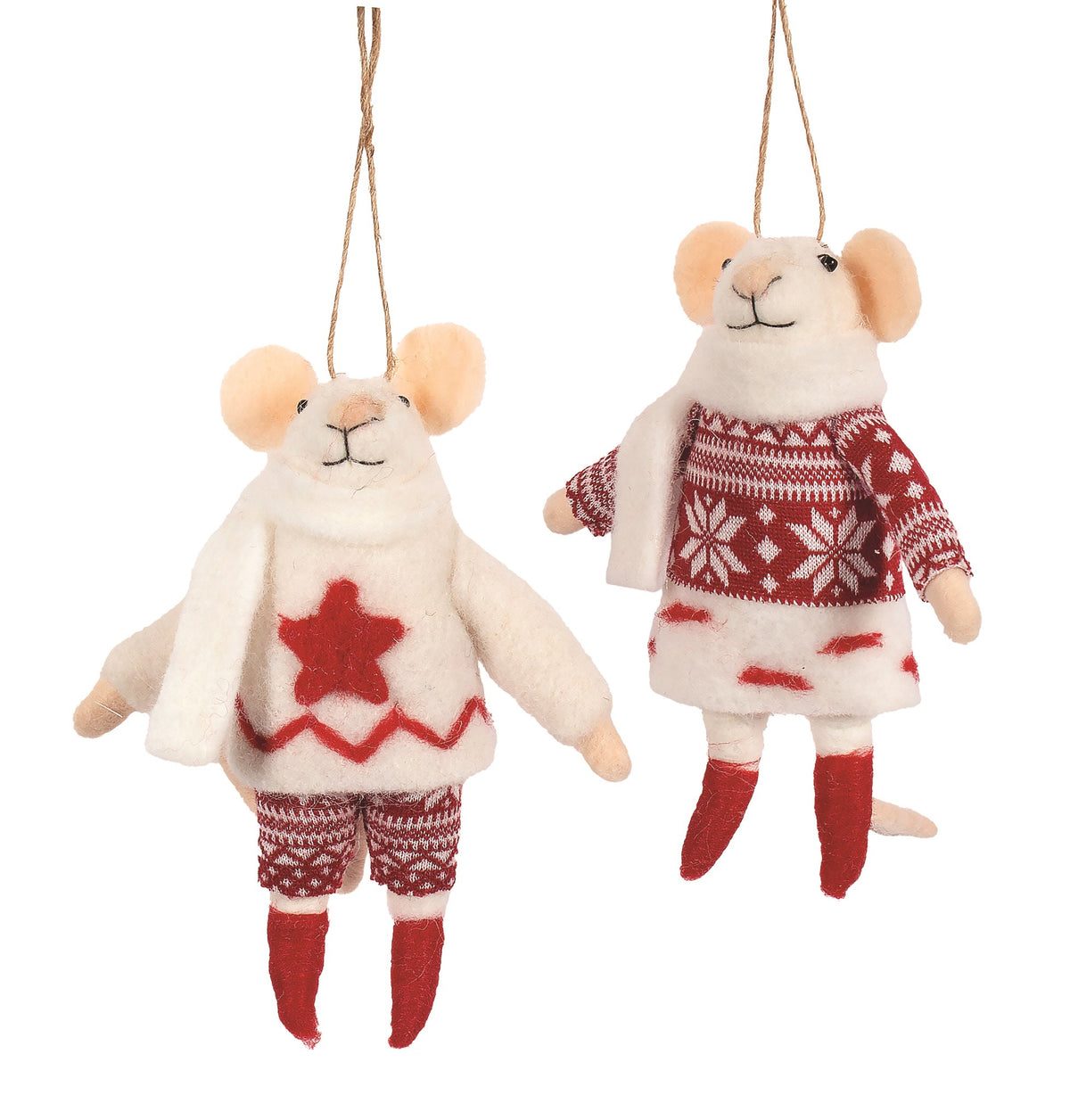 Felt Mice Couple in Nordic Knit Outfits Christmas Ornament