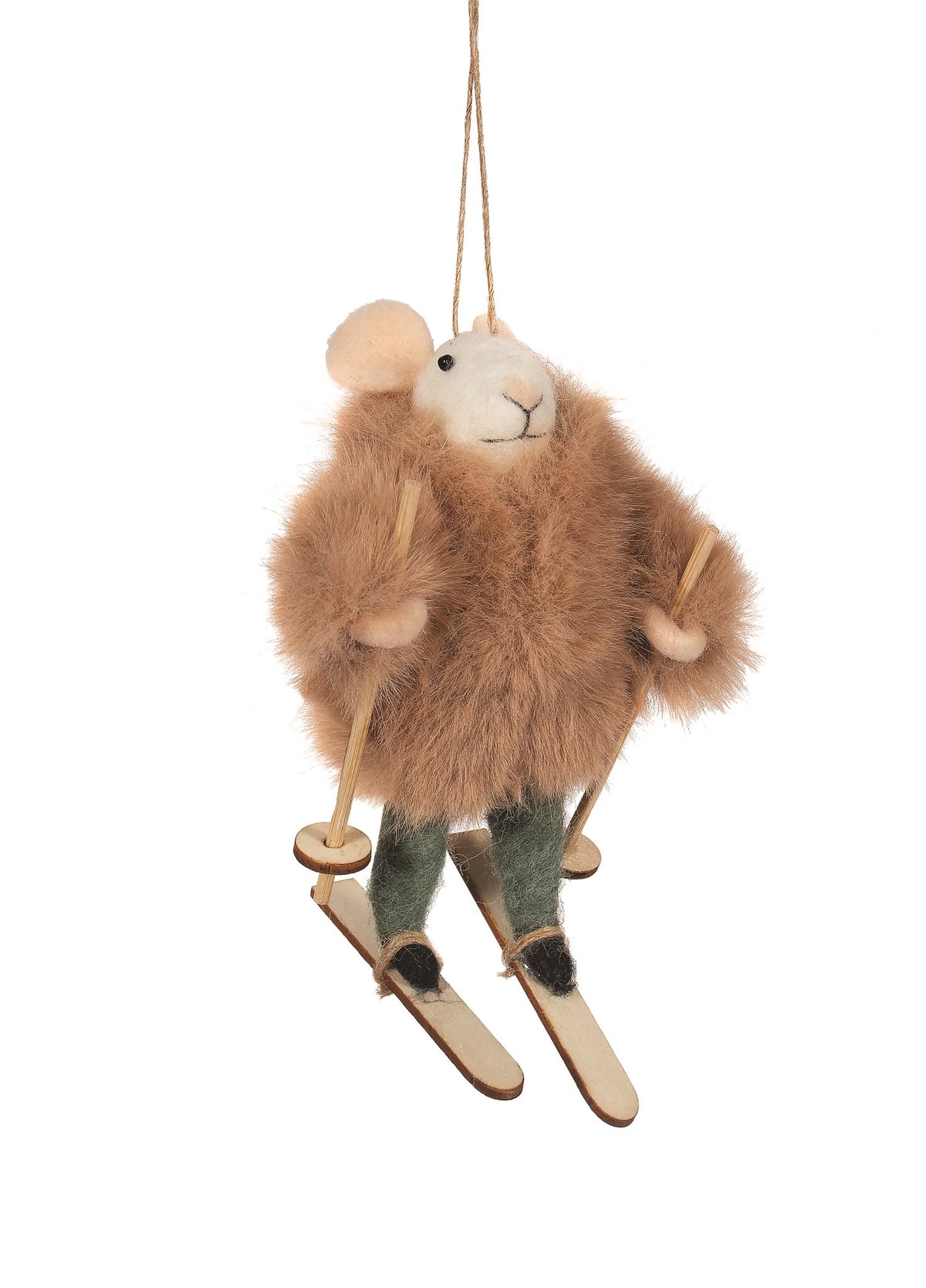 Felt Skiing Mouse in Faux Fur Jacket Christmas Ornament