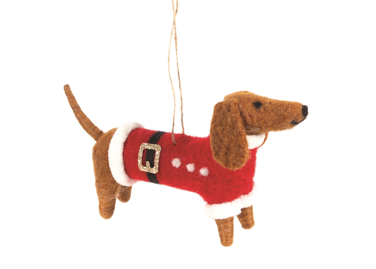 Felt Dachshund in Santa Jacket Christmas Ornament