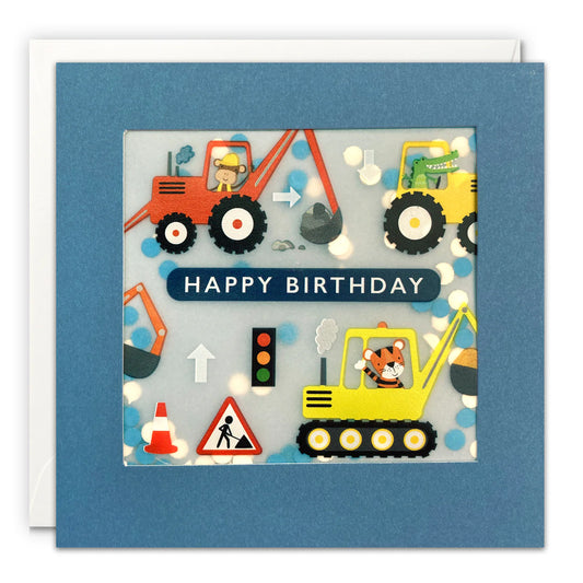 Animals in Diggers Birthday Card with Paper Confetti