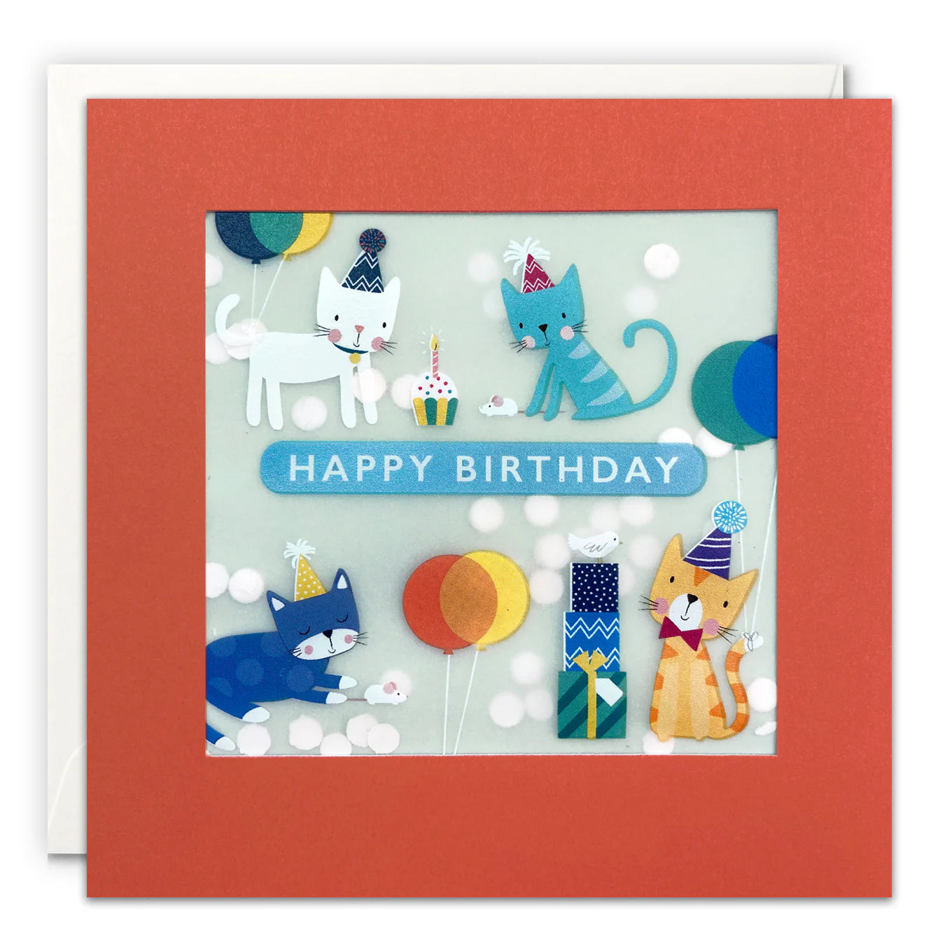 Cats and Balloons Birthday Card with Paper Confetti