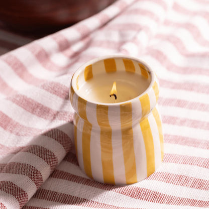 Cabana Ochre Striped Ceramic Candle Gold Coast