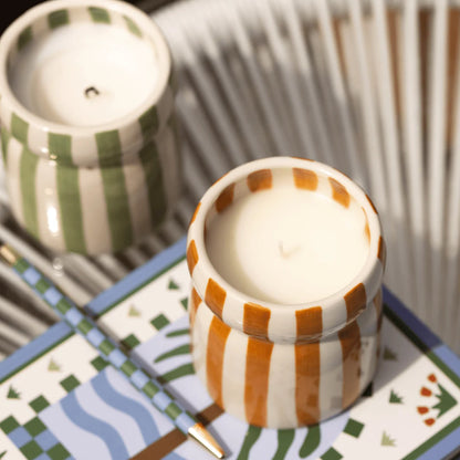 Cabana Rust Striped Ceramic Candle Sienna Sunset