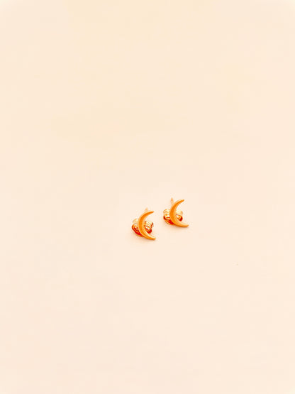 Rounded Crescent Moon Stud Earrings