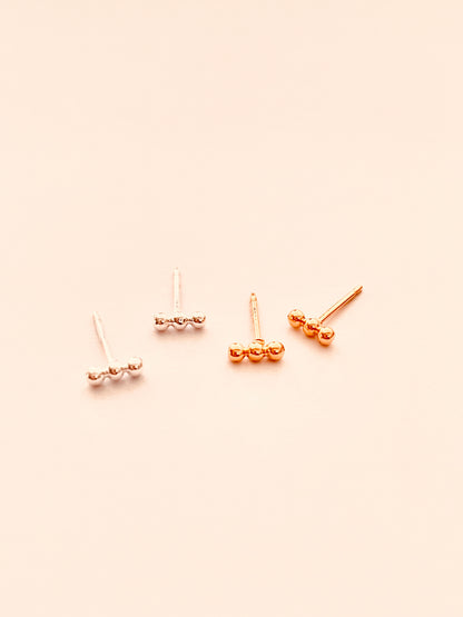 Row of 3 Tiny Balls Stud Earrings