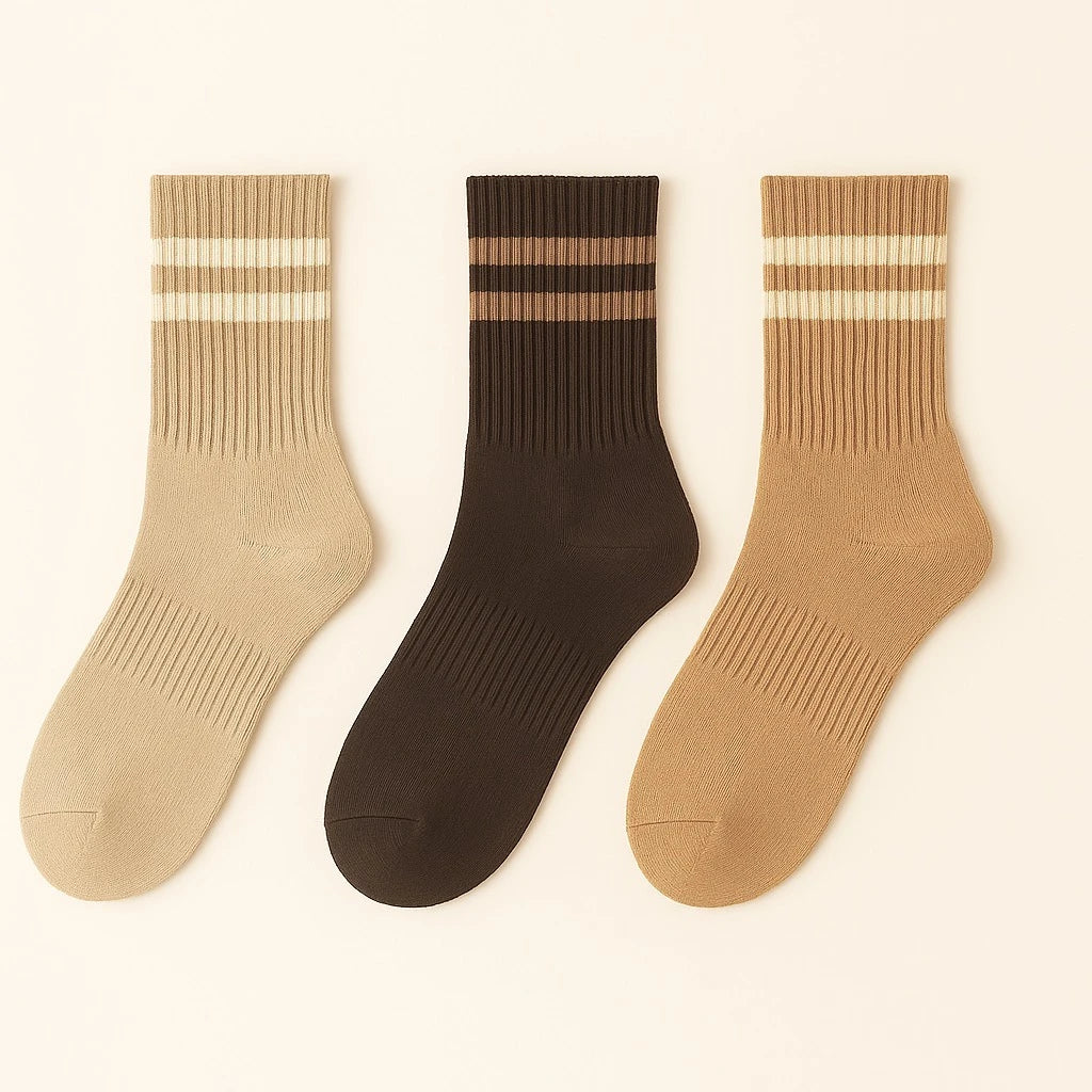 Bettega Classic Crew Socks with Stripe Detail (3 pack) Barista Palette