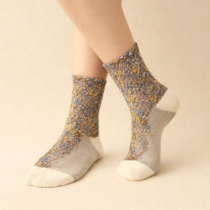 Brueghel Floral Appliqué and Pointelle Crew Sock