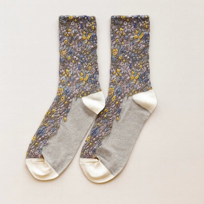Brueghel Floral Appliqué and Pointelle Crew Sock