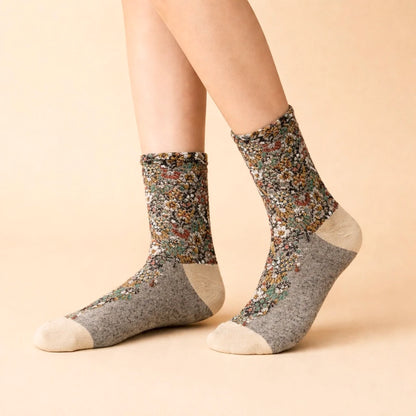 Brueghel Floral Appliqué and Pointelle Crew Sock