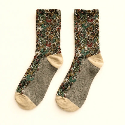 Brueghel Floral Appliqué and Pointelle Crew Sock