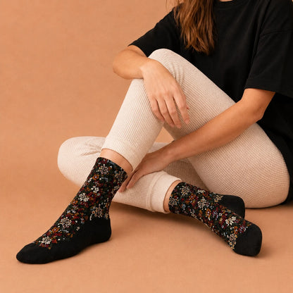 Brueghel Floral Appliqué and Pointelle Crew Sock