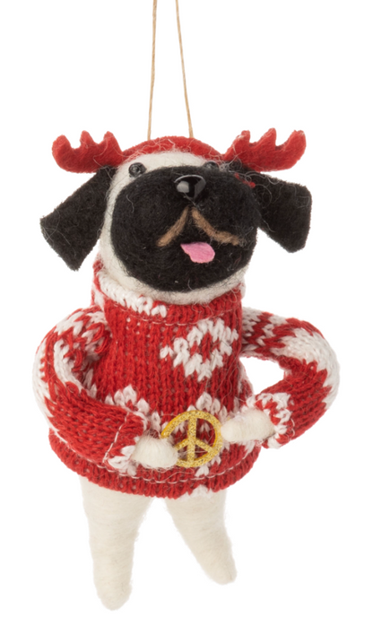 F18 - Felt Dogs In Christmas Outfit Ornaments