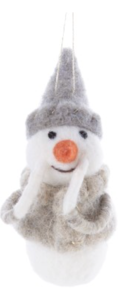 F75 - Winter White Felt Snowmen With Gnome Hats Ornaments