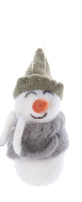 F75 - Winter White Felt Snowmen With Gnome Hats Ornaments