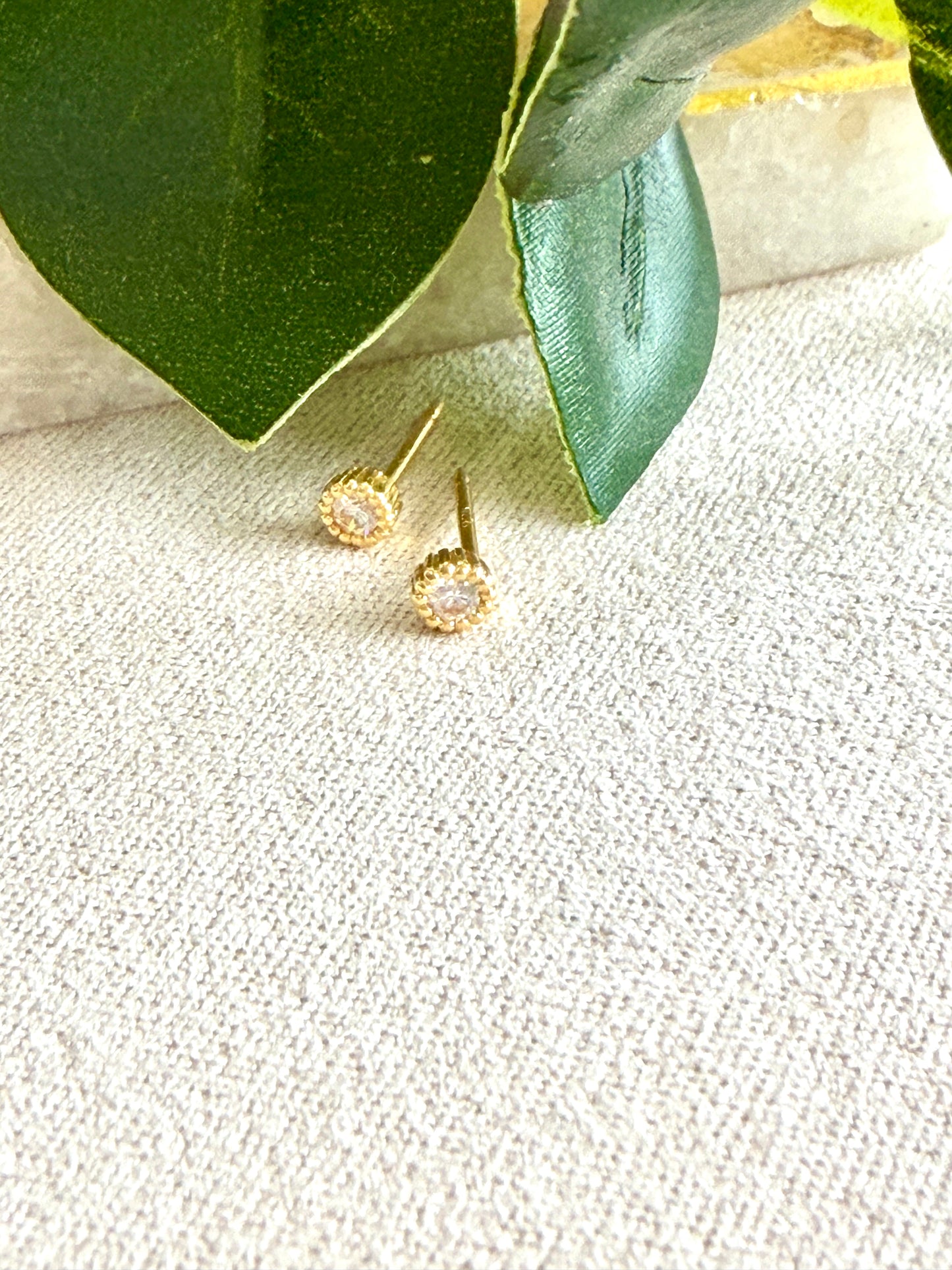 Tiny Round Milgrain-Edge CZ Studs