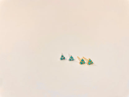 Tiny Triple Stone Triangle Turquoise Stud