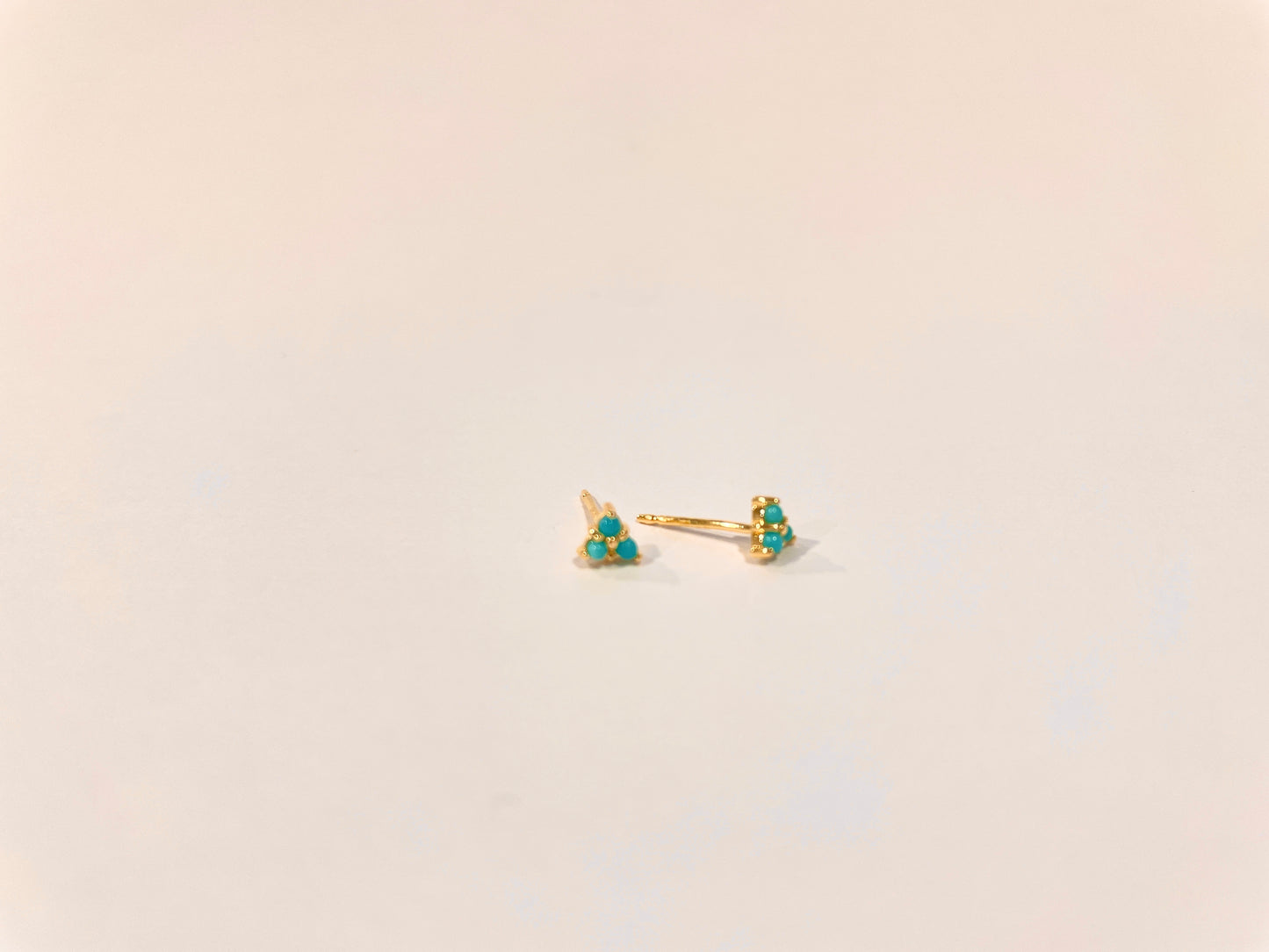 Tiny Triple Stone Triangle Turquoise Stud