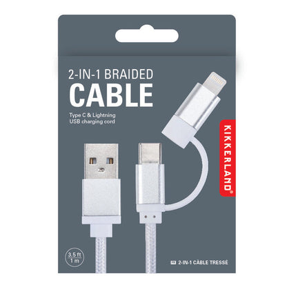 Silver 2-In-1 Braided Cable