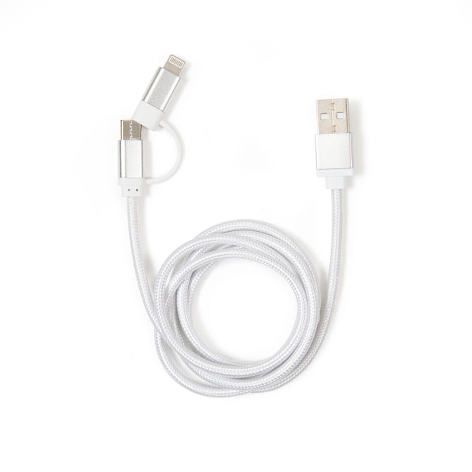 Silver 2-In-1 Braided Cable