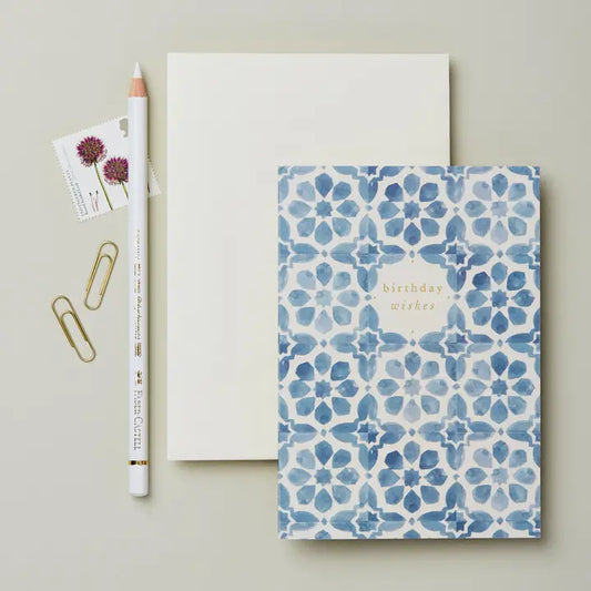 Blue Tile Birthday Wishes Card