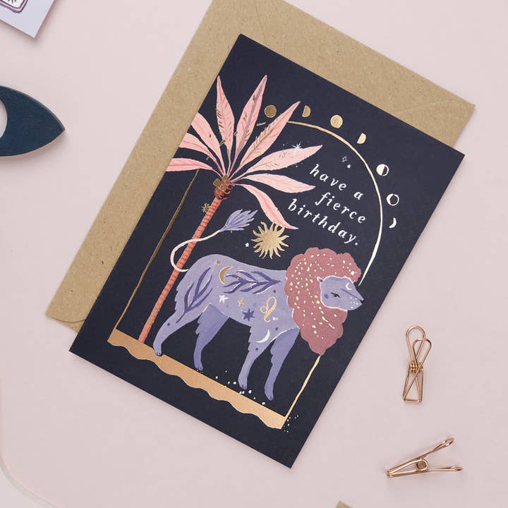 Lion  Star Sign Zodiac Birthday Card