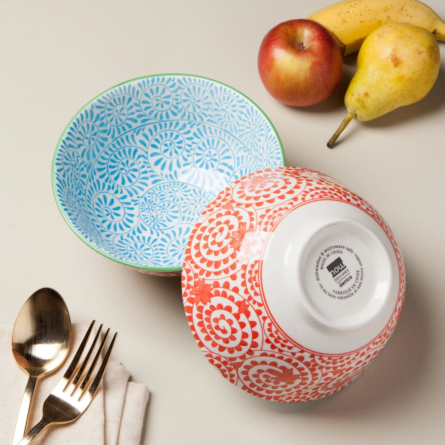 6" Stamped Bowl Orange and Blue Swirls