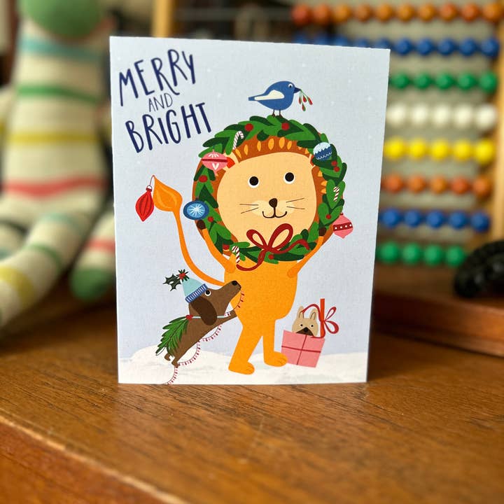 Merry Lion Holiday Christmas Greeting Card