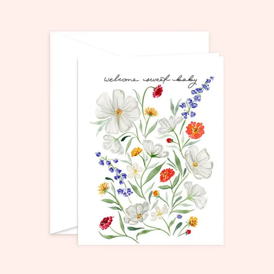 Welcome Sweet Baby Florals Card