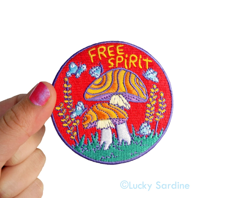 #65 Free Spirit, Mushroom, Hippie Embroidered Patch