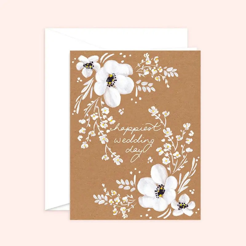 Happiest Wedding Day White Floral Card