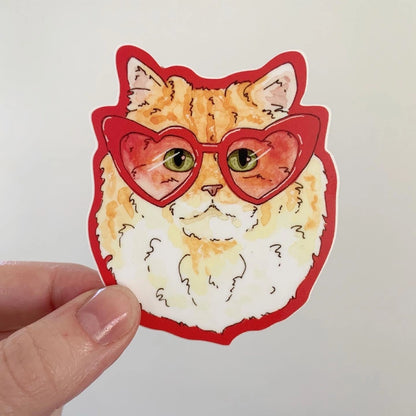 S121 Rose Coloured Glasses Cat Sticker