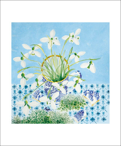 Snowdrops And Lichen Blue Card