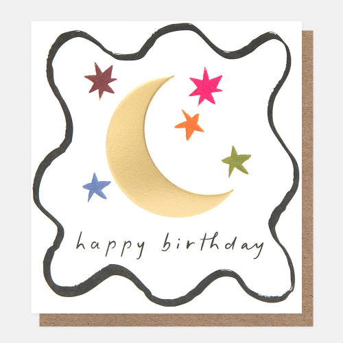 Happy Birthday Gold Moon Colourful Stars Card