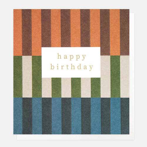 Happy Bday Orange Green Blue Multi Stripe Card
