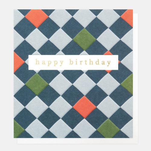 Happy Birthday Multi Checkerboard On Navy