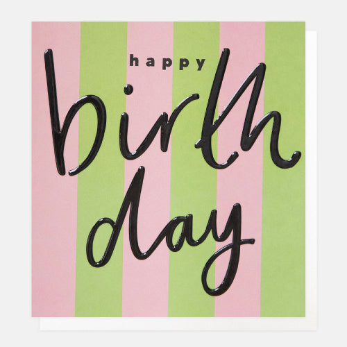 Happy Birthday Lime And Pink Stripe Card