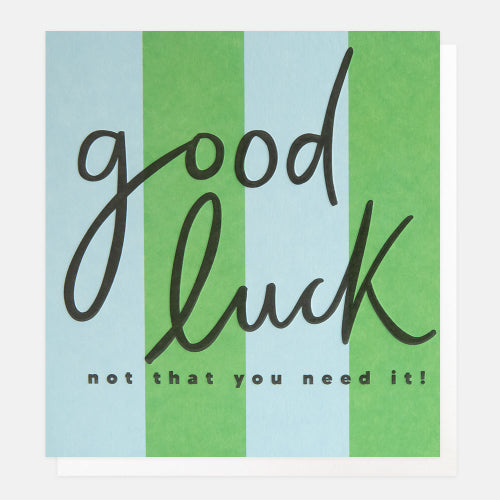 Good Luck Green And Blue Stripe Card