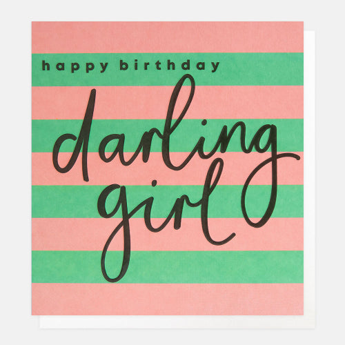 Happy Birthday Darling Girl Pink Teal Stripe Card