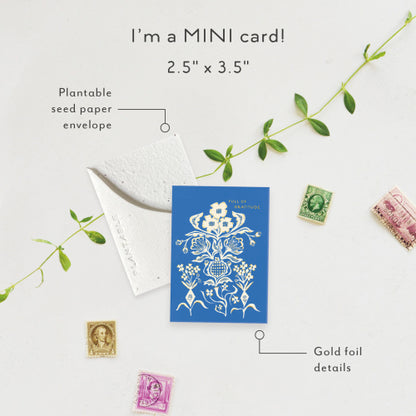 Blue Flower Bouquet Mini Greeting Card
