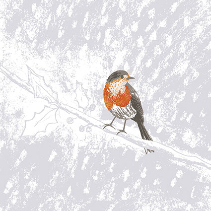 Robin On Holly Branch Card