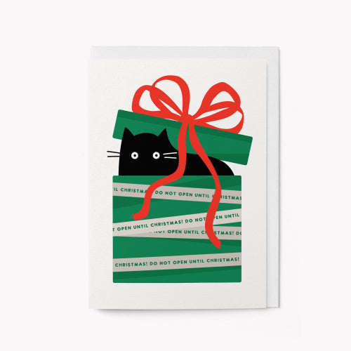 Cat In Gift Box Christmas Card