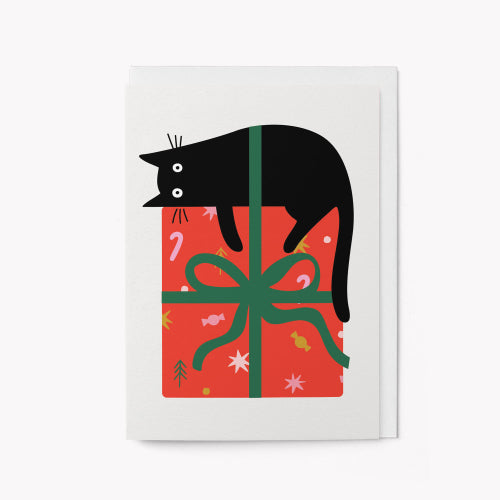 Cat On Gift Christmas Card