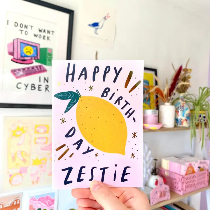 Happy Birthday Zestie Gold Foil Greetings Card