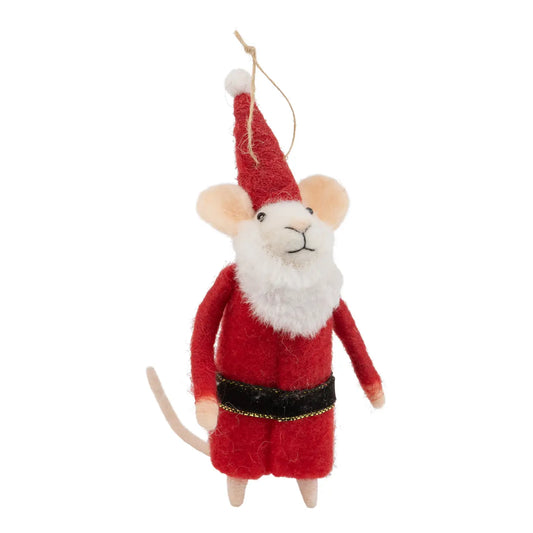 F71A - Felt Mouse In Santa Coat And Hat Ornament