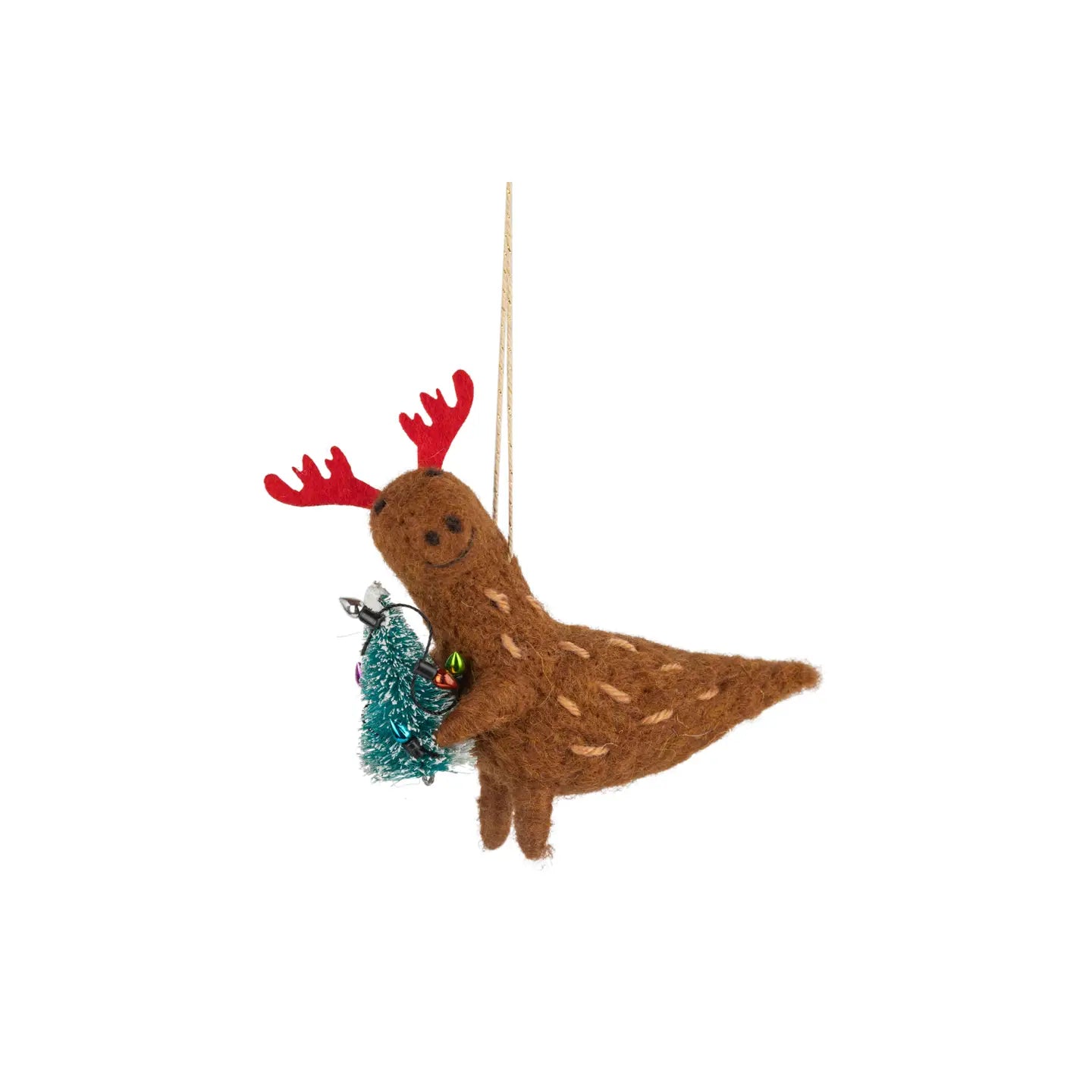 F87 - Felt Dinosaur With Antlers And Christmas Tree Ornament