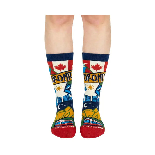 Toronto Scenic Urban Culture Crew Socks with City Icons and Travel Illustration