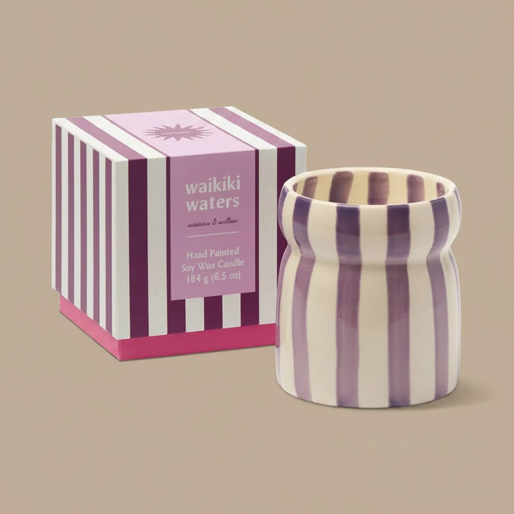 Cabana Purple Striped Ceramic Candle Wakiki Water
