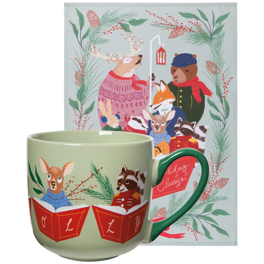 Woodland Carolers Tea Towel In A Mug