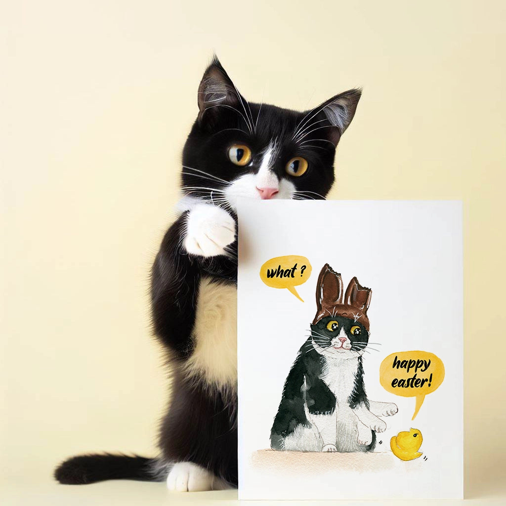 Naughty Bunny Cat Easter Card